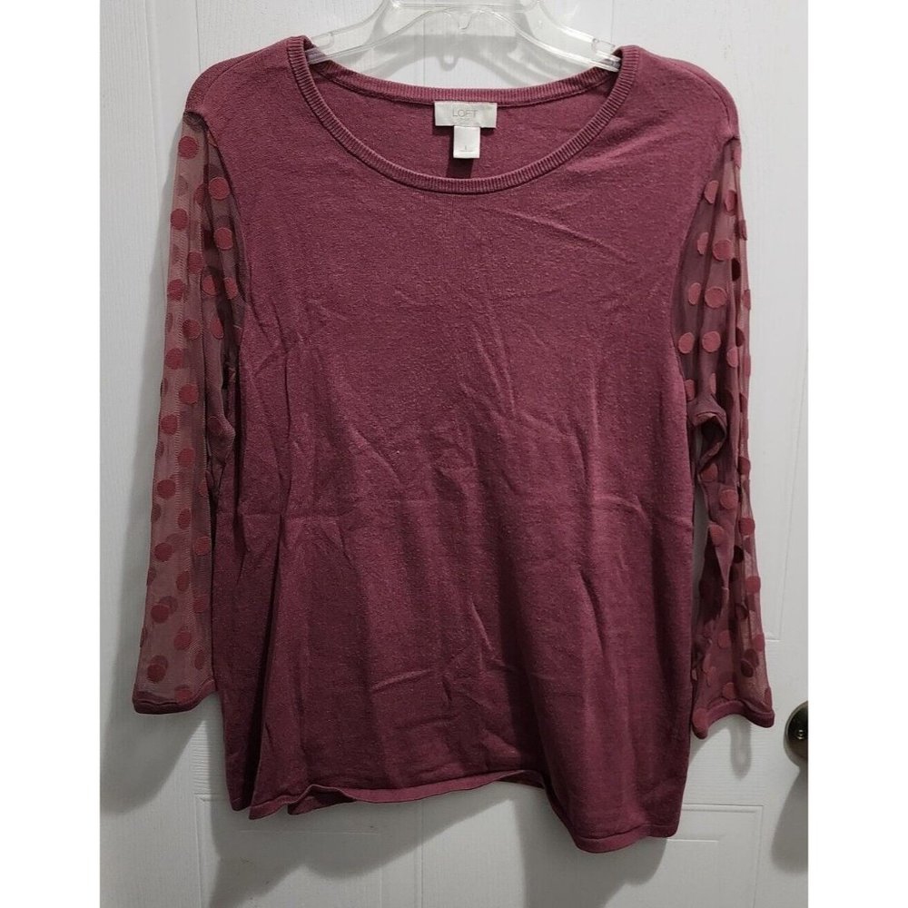 Ann Taylor Loft Women's Top Sheer Long Sleeves Polka Dot Solid‎ Pink Size Large